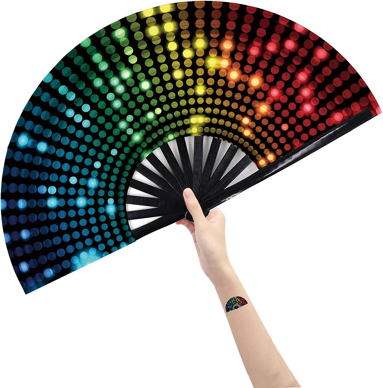 Large Folding Hand Fan for Line Dance Clacking Fan for Floor Dance, Party, Decoration, Festival (DJ Lighting)