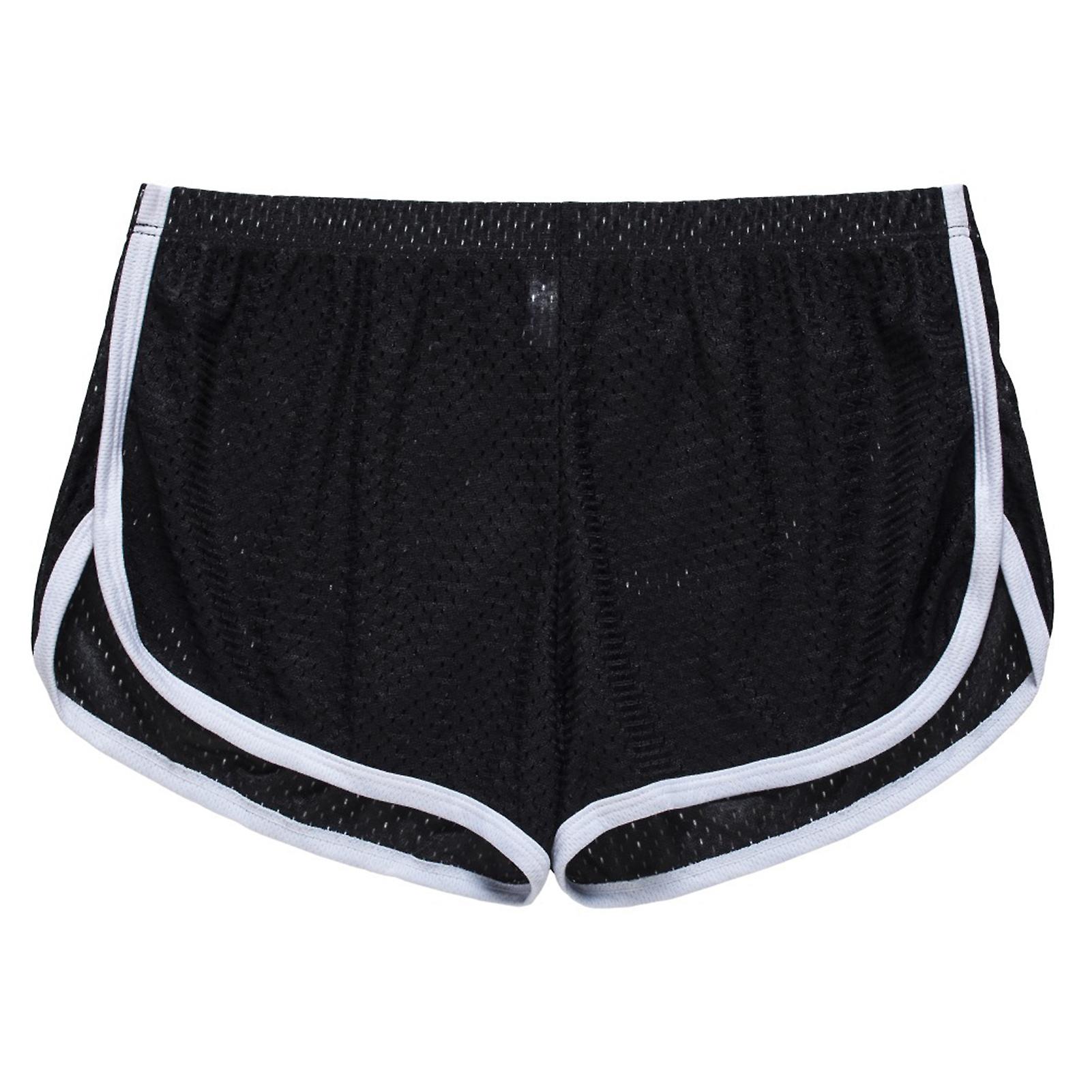 Men Underwear Solid Color U Convex Low Waist Elastic Breathable Underpants Loose Mesh Boxers Panties Casual Sport Shorts for Indoor