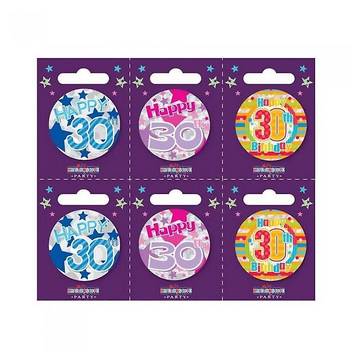 Kaleidoscope Assorted Designs 30th Birthday Badge (Pack of 6)