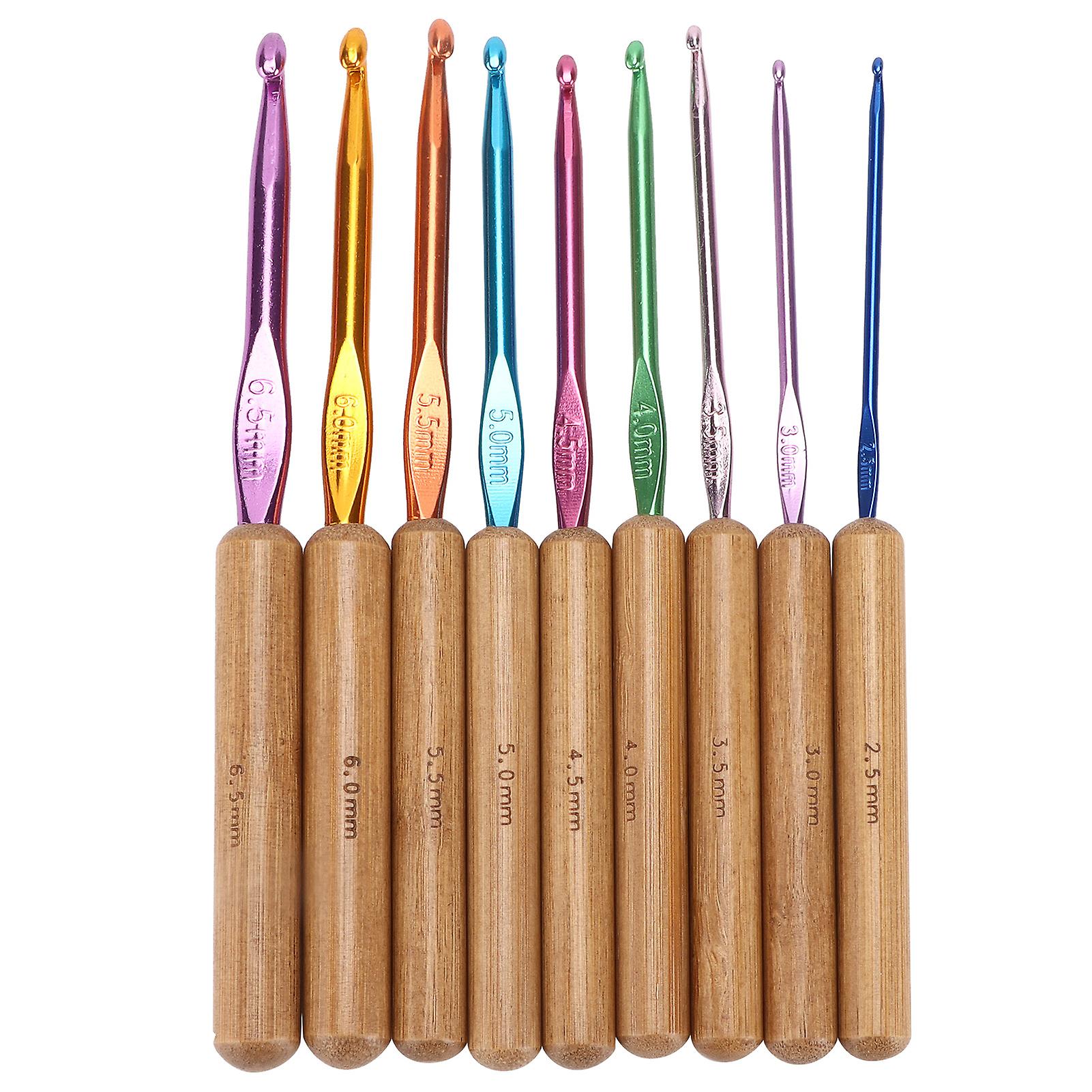 9pcs Crochet Hooks Aluminum Sweater Needle Soft Bamboo Handle Weaving Tools for Handicraft Lovers
