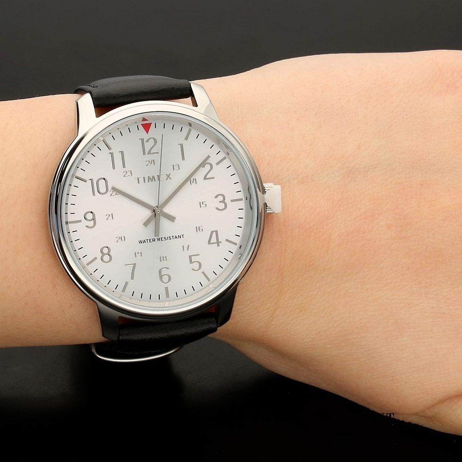 Timex Tw2r85300 男士黑色皮革表带腕表