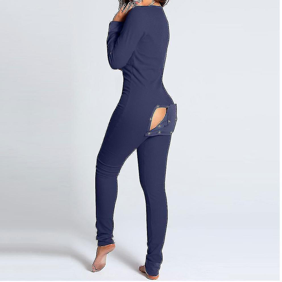 بيجاما نسائية Onesie - جمبسوت ملابس داخلية بعقب مع زر خلفي لأسفل - للبالغين Onesies Bodycon ملابس نوم Combinaison Pyjama Femme