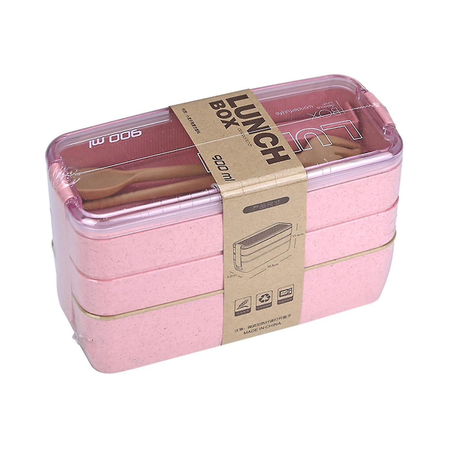 Bento Case Portable 3 Compartment Plastic BPA Free Bento Lunch Spoon Chopsticks Box for Kitchen