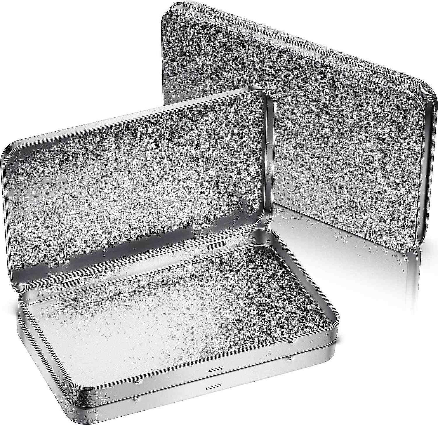 Metal Rectangle Tin Metal Hinge Lid Tin Metal Empty Box Container Silver Rectangular Storage Tin Box
