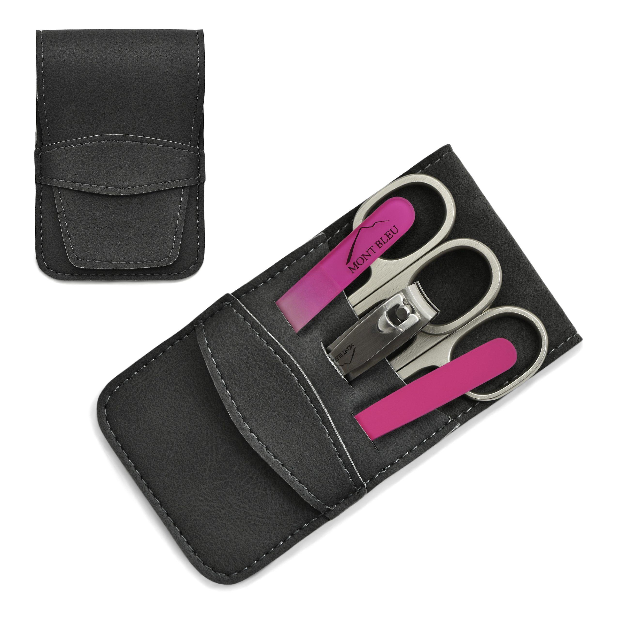 モンブルー 5ピースマニキュア セット イン フェイク レザー ケース ブルー - ピンク