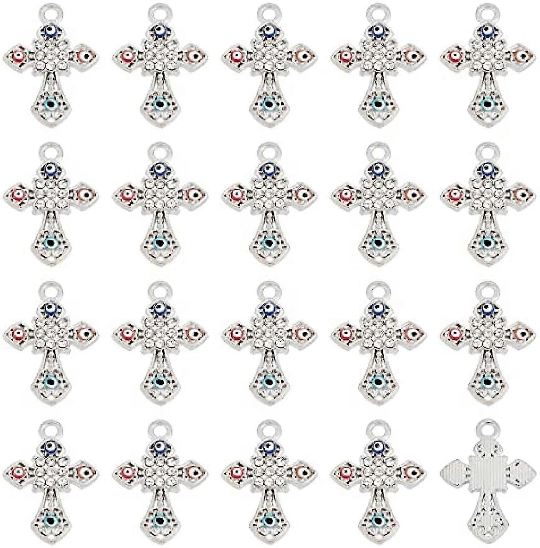 1 Box 40Pcs Rosary Cross Crystal Rhinestone Charms Bulk Cubic Zirconia Evil Eye Crucifix Cross Charms