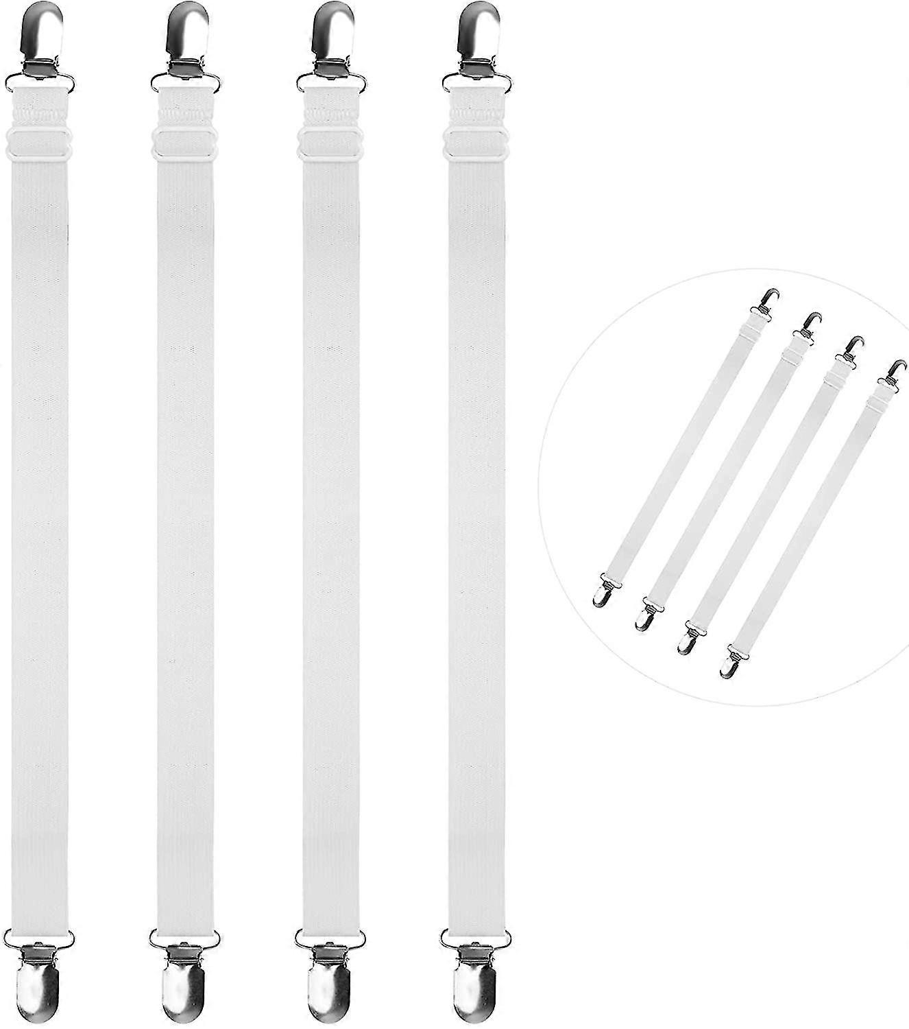 Adjustable Bed Sheet Clips, 4 Pieces White Sheet Clips, Elastic Bed Sheet Clips