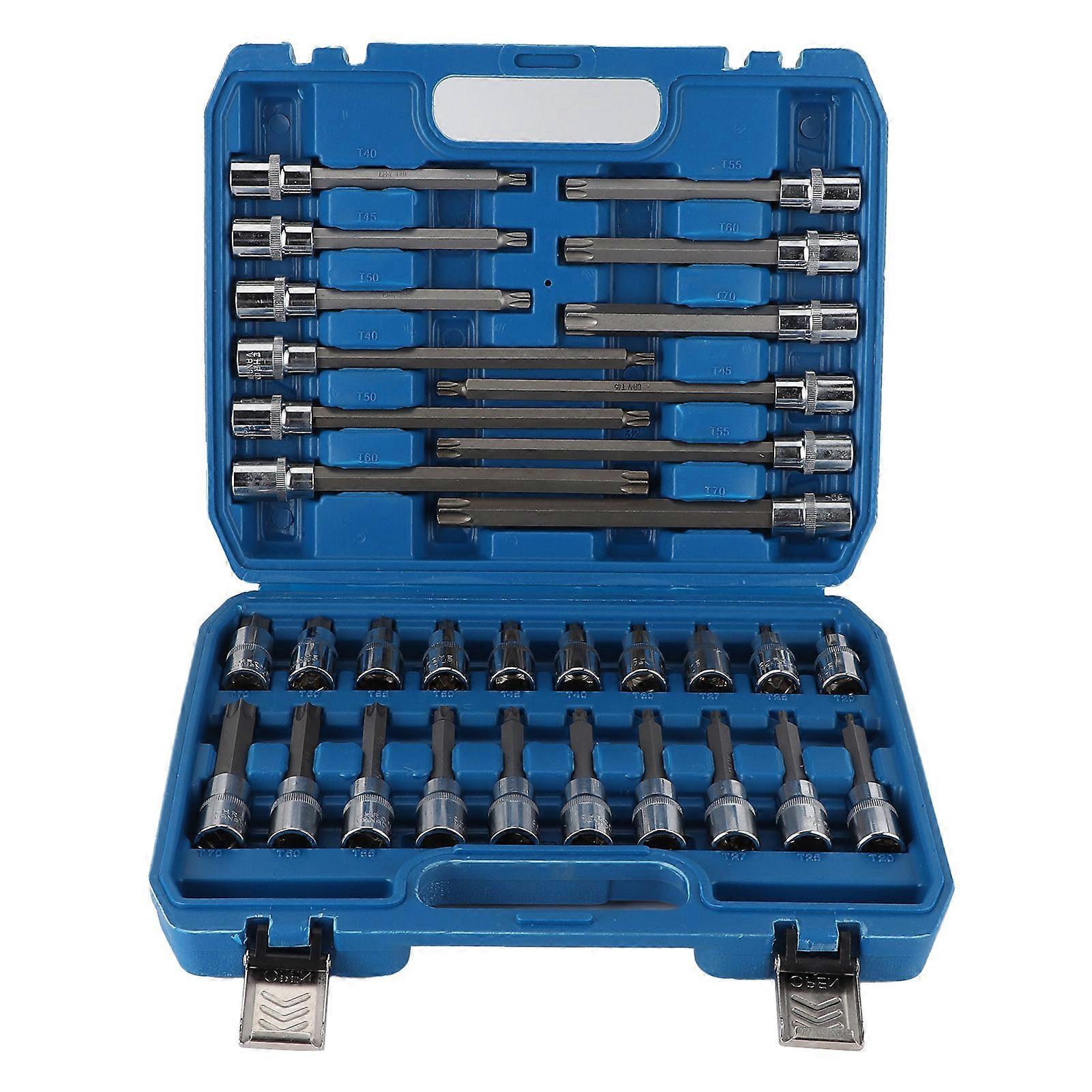 32pcs Hex Socket Bit 1/2in Square Drive with Tool Box Chrome~Vanadium Steel Tool for Car Repairing E2U711