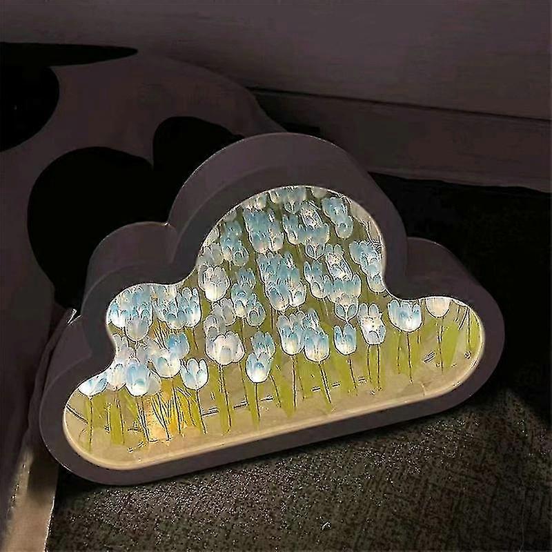 Diy Tulip Night Light, Cloud Tulip Mirror Night Light, Simulation Flower Bedroom   -Sy