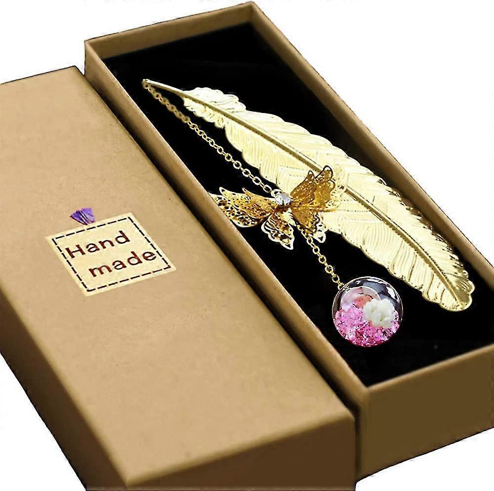 ゴールドフェザーブックマーク 女性のための金属ブックマーク 男性 女の子 子供 熱心なリーダーギフト 本愛好家のためのギフト 手作りの3Dバタフライペンド付きパーソナライズされたブックマーク