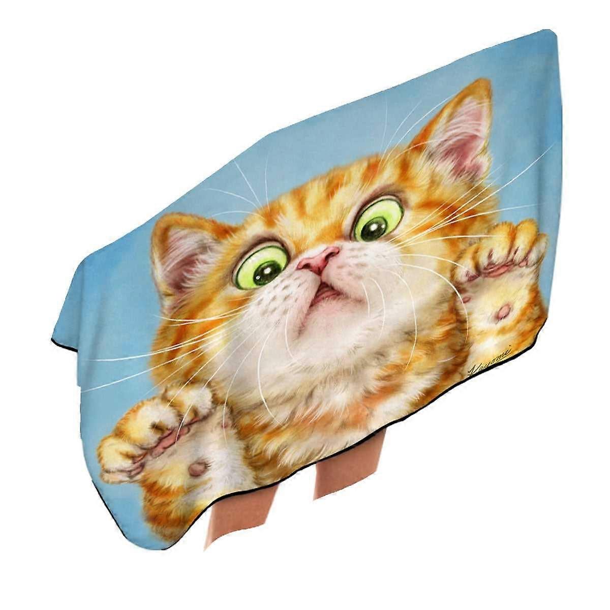 Funny Cats Art Curious Ginger Kitten Microfiber Beach Towel