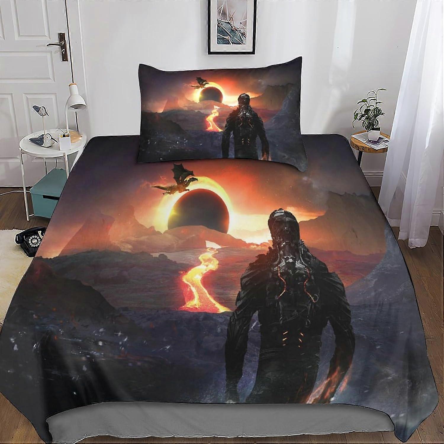 Fantasy Astronaut Printed Bedding Set D,Astronaut Duvet Cover,Microfiber Bedding Set Pillowcase with Zipper Pieces for Adults E 135*200 CM