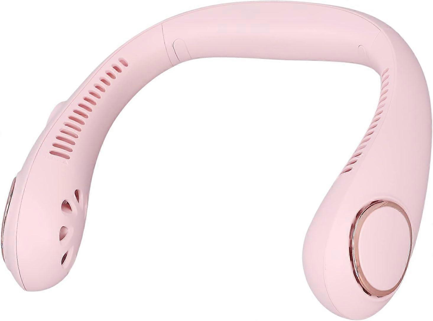 Portable Bladeless Fan, Powerful 360 Surround Wind Hanging Neck Fan Low Noise Double Core Turbine for Summer Use(Pink)