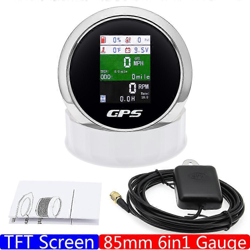 6 in 1 Multi-functional Digital 85mm Gauge GPS Speedometer+Fuel Level+Water Temp+Oil Pressure+Tachometer with Alarm Boat Car