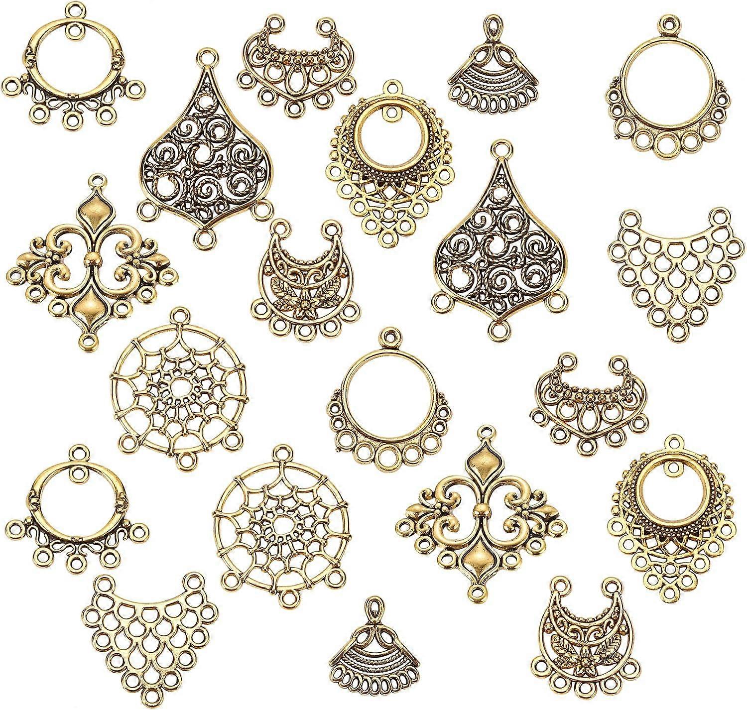 1 Box 10 Styles Chandelier Connector Charms Component Links Alloy Hollow Filigree Pendants Flat Round Teardrop Triangle Shape for Jewelry Making Earri