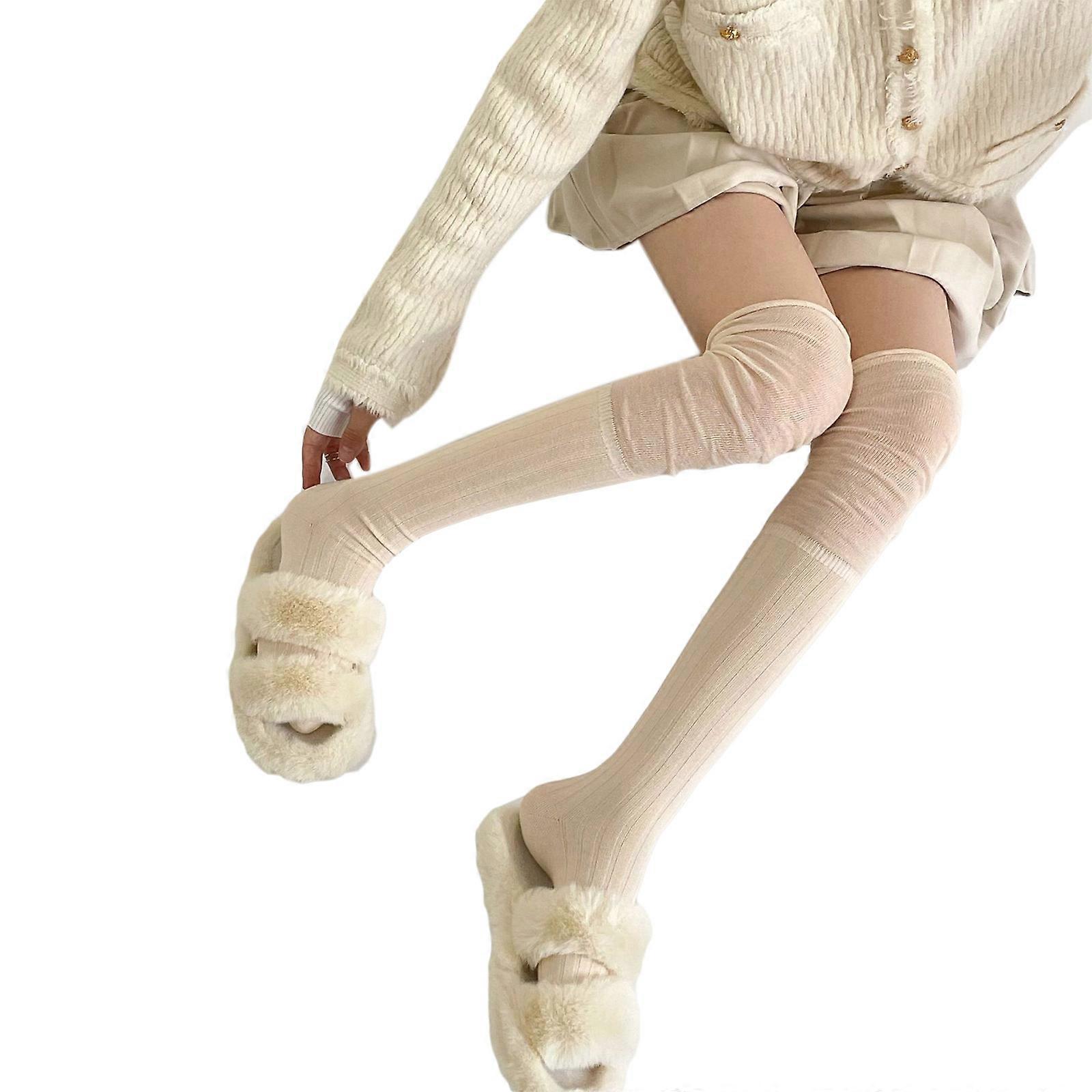  Women's High Knee Socks Fashion Patchwork Solid Thigh High Socks JK Stripe Socks