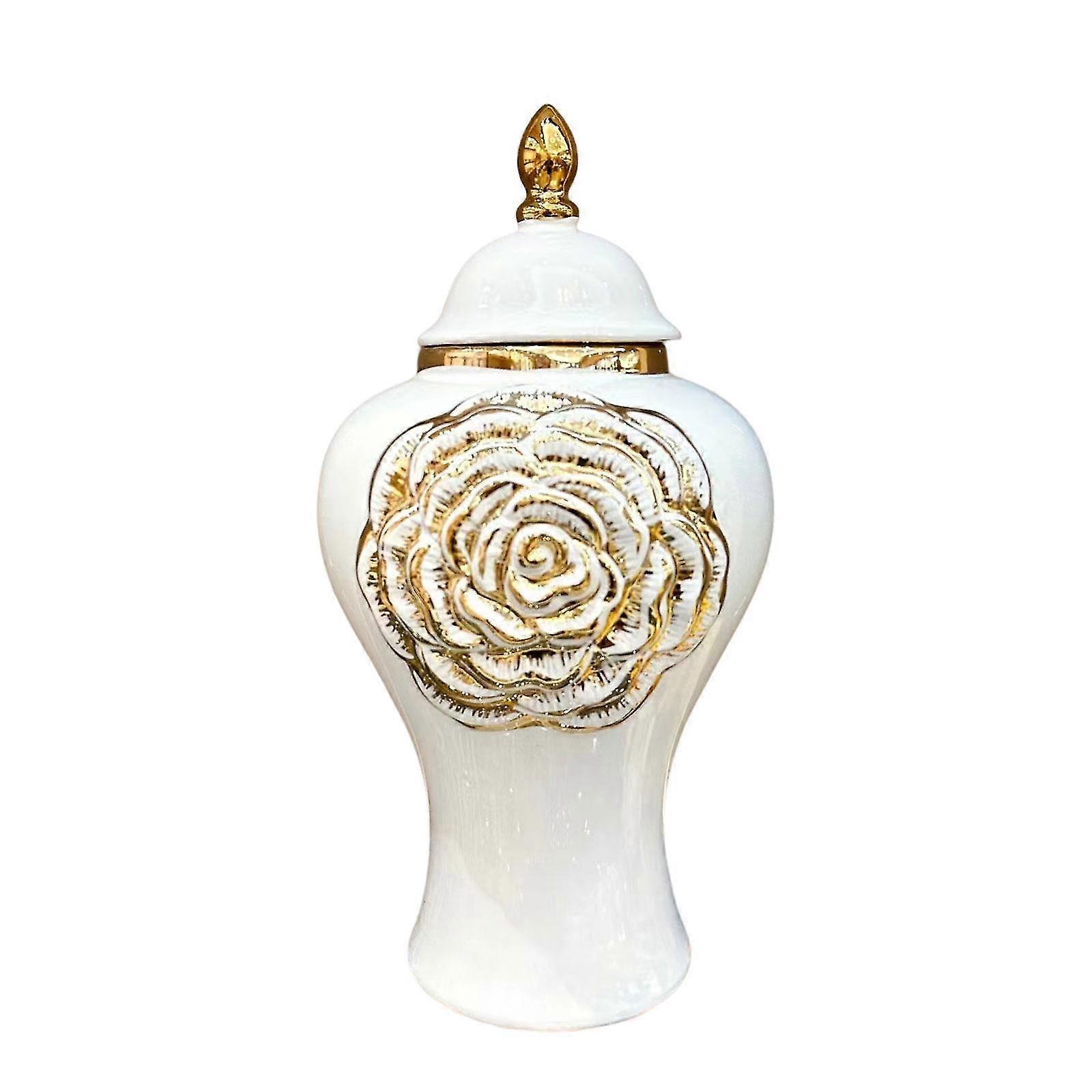 Ceramic Vase Storage Jar With Lid Temple Jar Glazed Home Accent Piece Modern Size L