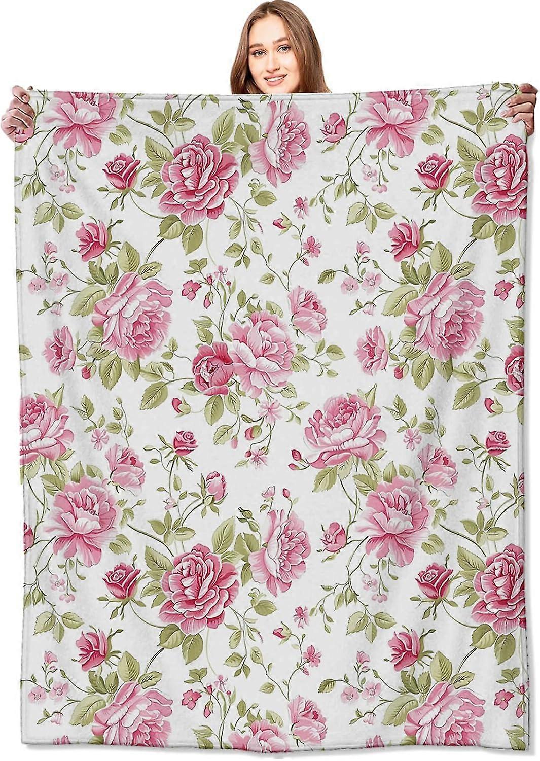 بطانية الأزهار خمر ، وردي الفاوانيا الفاوانيا الأنيقة زهرة رومانسية ريترو ريفي رمي البطانيات ، هدايا للنساء ، الصوف الناعم خفيف الوزن ، لأريكة السرير رو