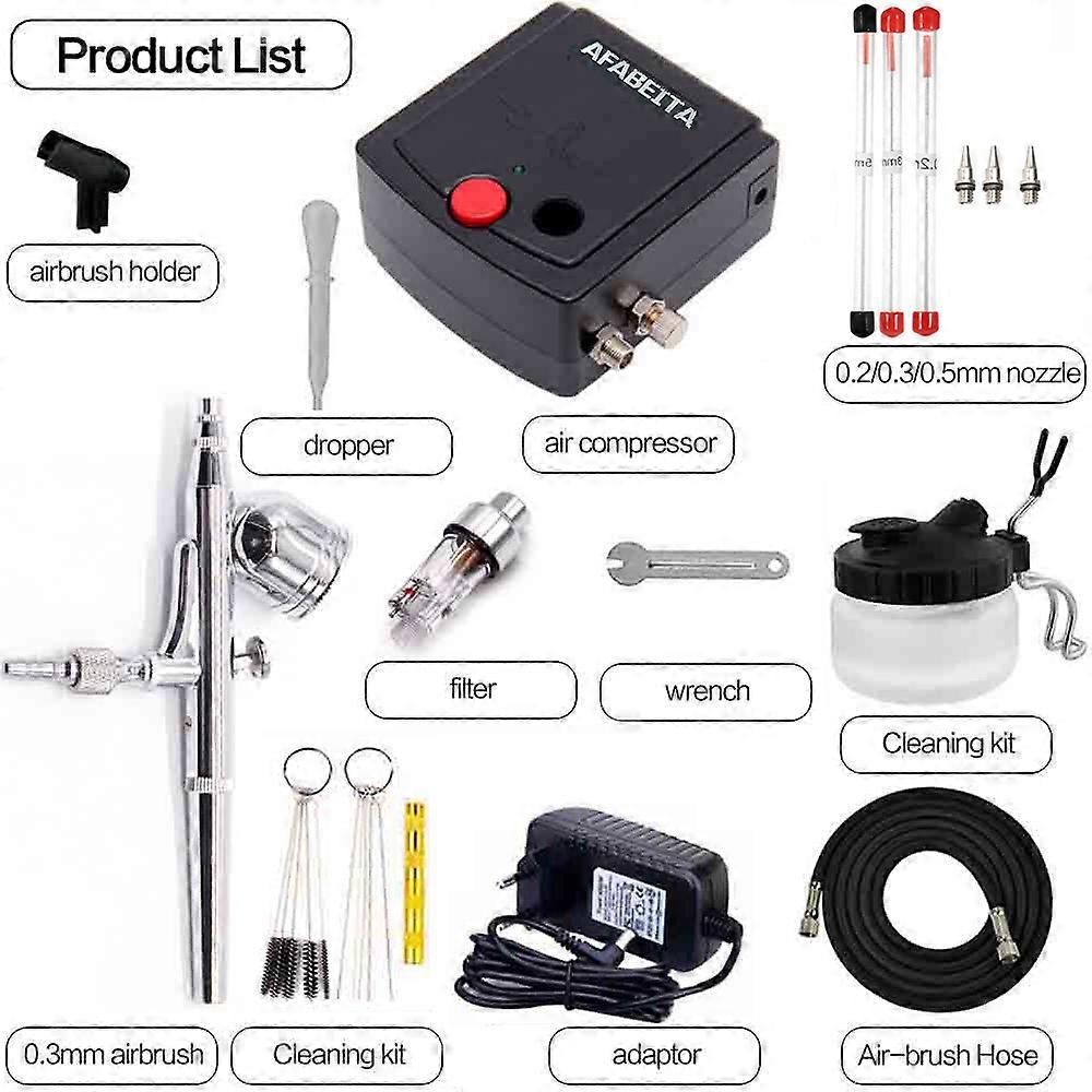 Dual Action Airbrush Air Compressor Kit With 0.3mm Nozzle Spray Gun Painting Set For Manicure Craft Cake Brush