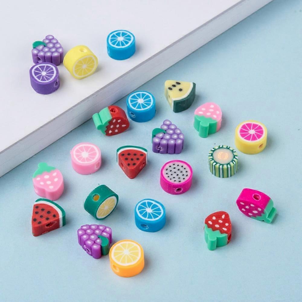 500pc Handmade Polymer Clay Fruit Theme Beads Mixed Color 7~12x8~10x4~5mm Hole: 2mm