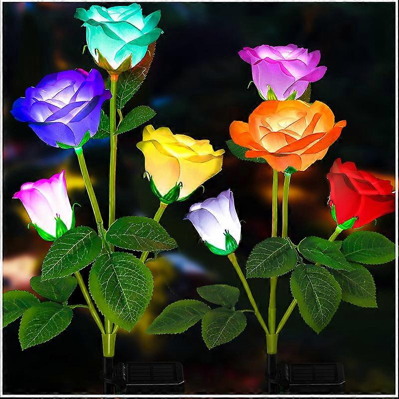 Solar Garden Lights,7-Color Changing Rose Lights for Yard