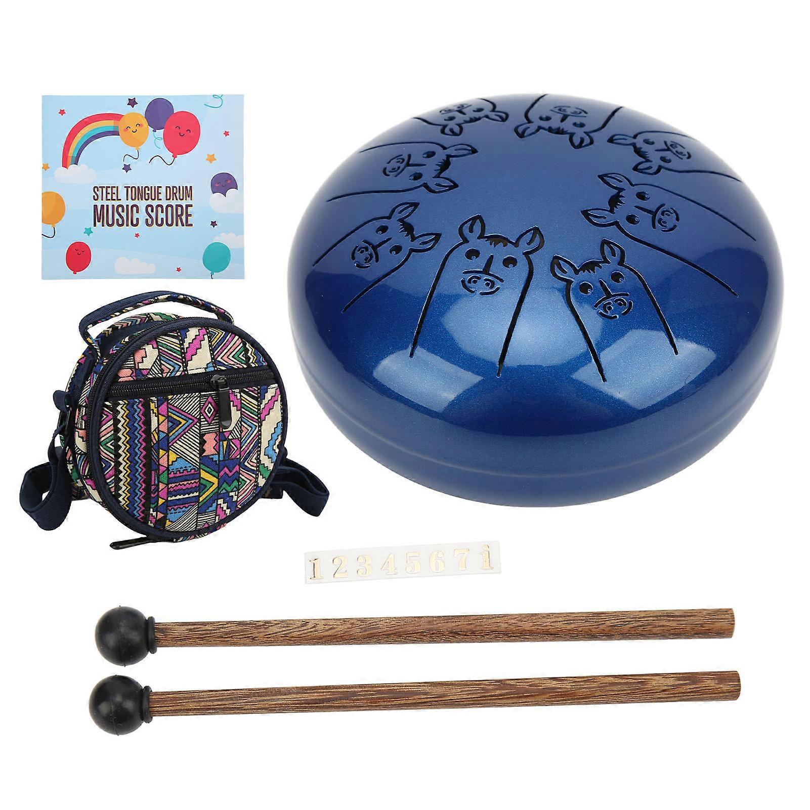 5.5in Ethereal Drum 8 Tone Alloy Steel Tongue Drum Hand Percussion Instrument Horse Pattern