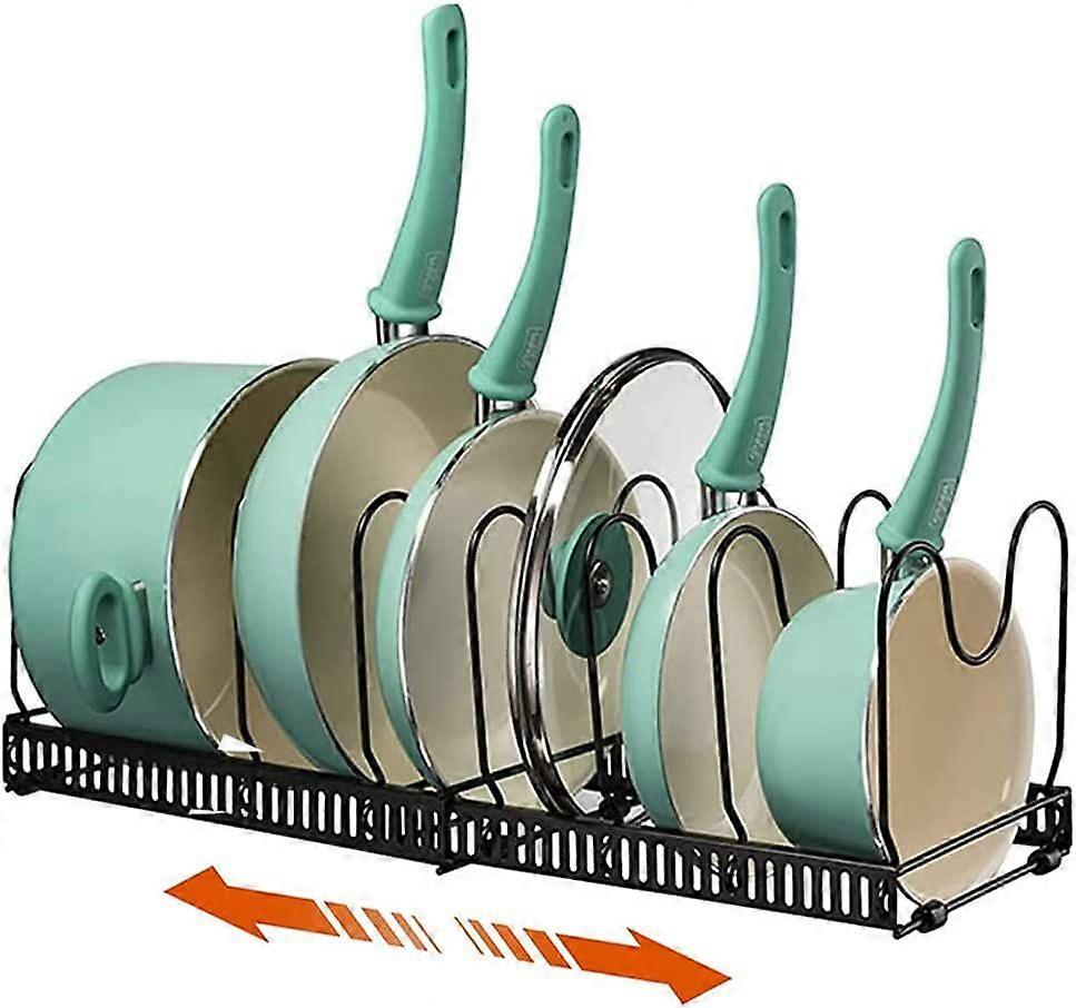 Pot Holder 2 in 1 Pan Organizer Pan Storage Plate Rack with 7 Adjustable Compartments for Pots, Lids