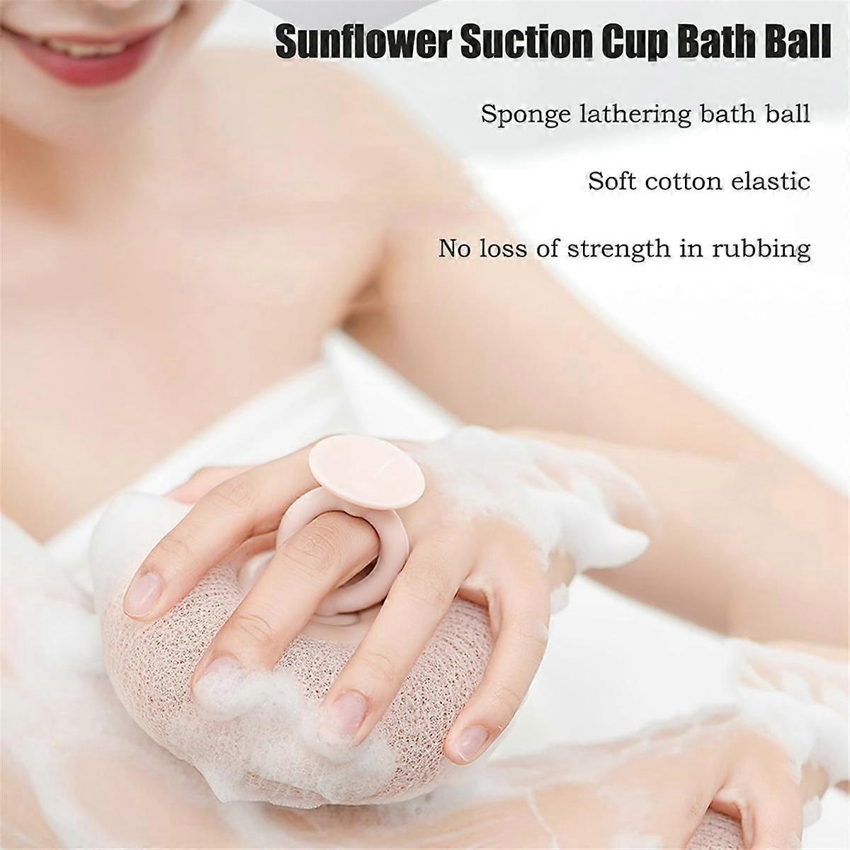 2 Pack Super Soft Sunflower Suction Cup Bath Ball,Loofah Sponge Effectively Exfoliates,Essential