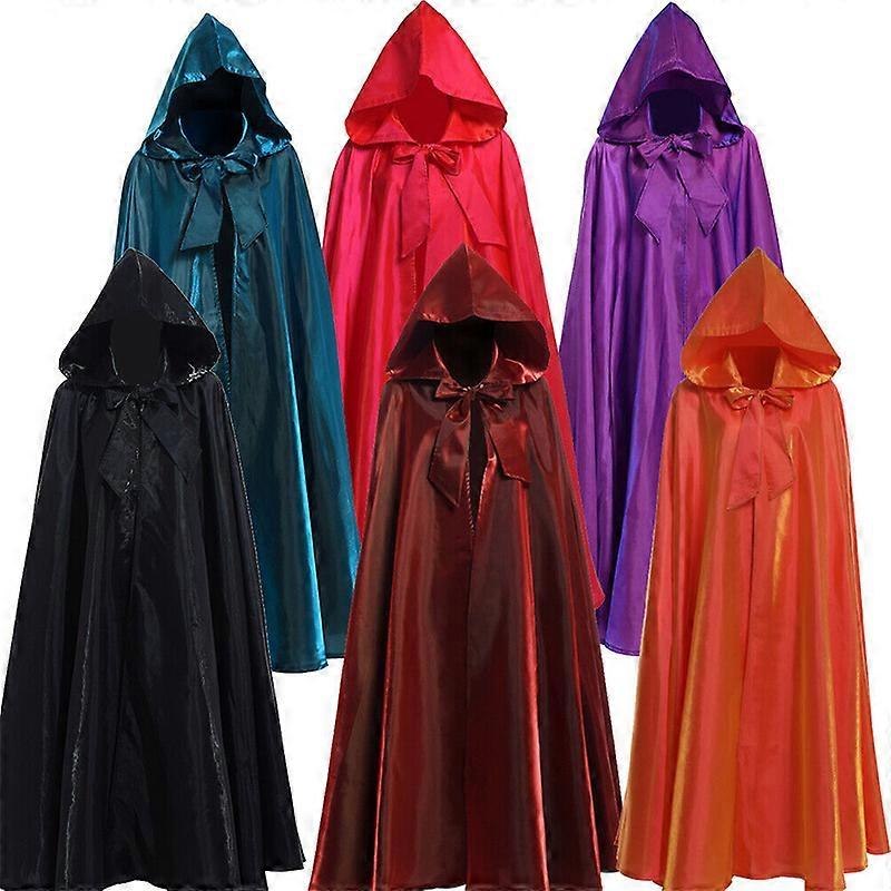 2022 Halloween Party Cosplay Kvinna Män Vuxen Lång Hjälte Trolldom Robe Hood Cloak Satin Red Medieval