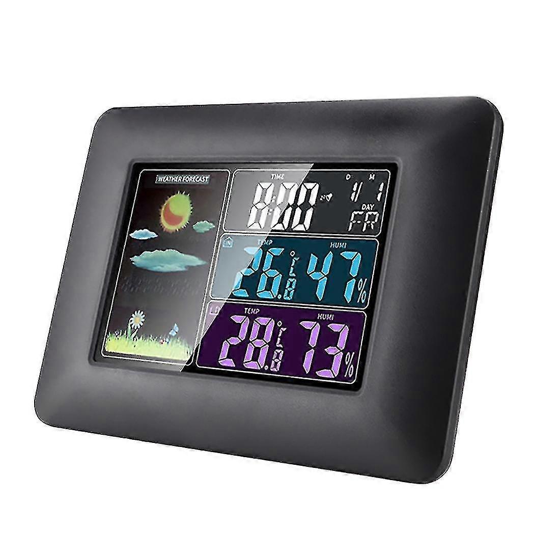 2024 Wireless Weather Clock With Color Screen Weather Forecast Eu Plug