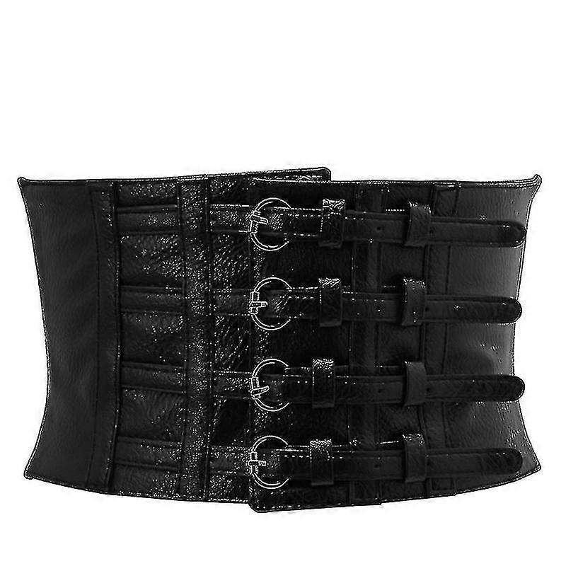 Retro Lady Waist Shape Corset Wide Elastic Faux Leather Belt Stretch Waistband