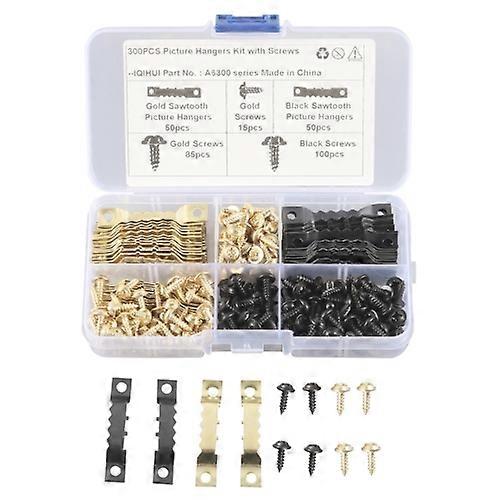 A6300 300 in 1 RV High-bow Double-sided Serrated Hanger Hooks with Self-tapping Screws(Gold + Black)