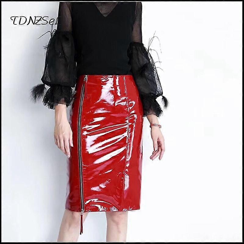 Black Holographic Shiny Laser High Wais Latex Leather Skirts Wet Look Metallic Pencil Skirts