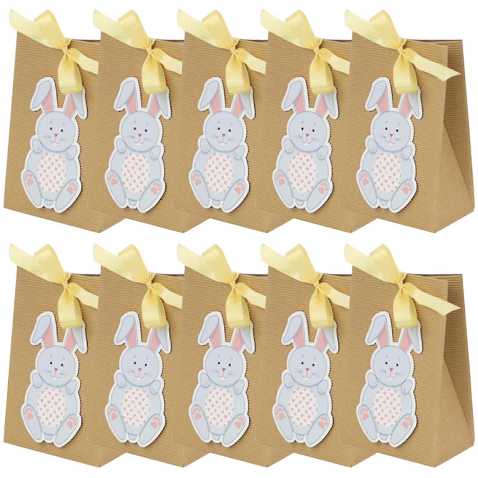 10Pcs Packing Box Striped Rabbit Kraft Paper Foldable Party Favor Bow Ribbon Biscuit Case Cookie Holder for Birthday