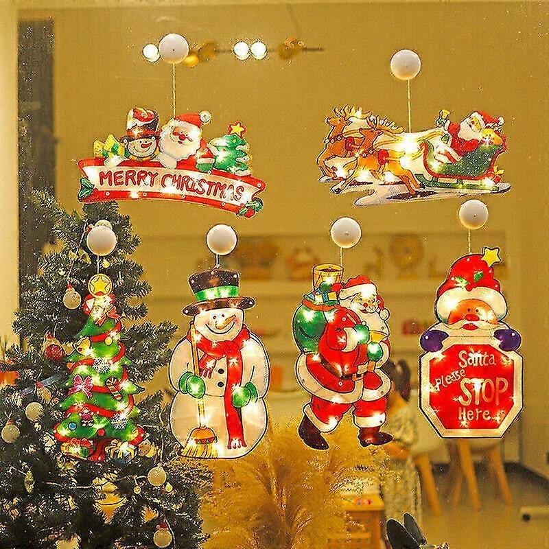 Christmas Window Hanging Led Light Xmas Ornament Suction Cup Battery Home Decor