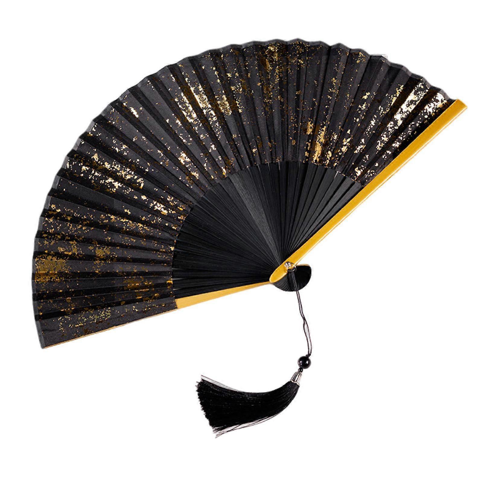 Bamboo Folding Fan with Tassels Hollow Ribs Portable Summer Hand Held Fan Decoration Dance Performance Props Party Costume Accessories