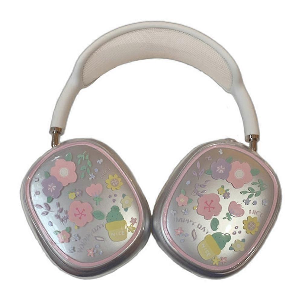 1Pair Protective Case for AirPods Max Headphone Drop-Resistance TPU Sleeve - Pink Purple Flower