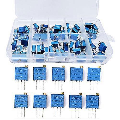 50pcs 10 Values 100 To 1m Ohm 3296w Multiturn Trimmer Potentiometer Kit Variable Resistors Assorted Set