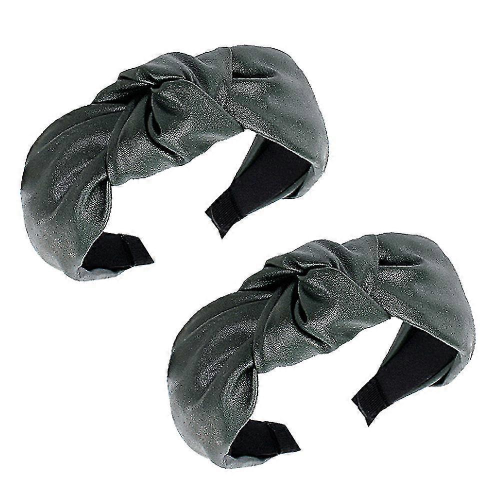 Simple Pu Leather Knotted Wide-brimmed Headband In The Middle