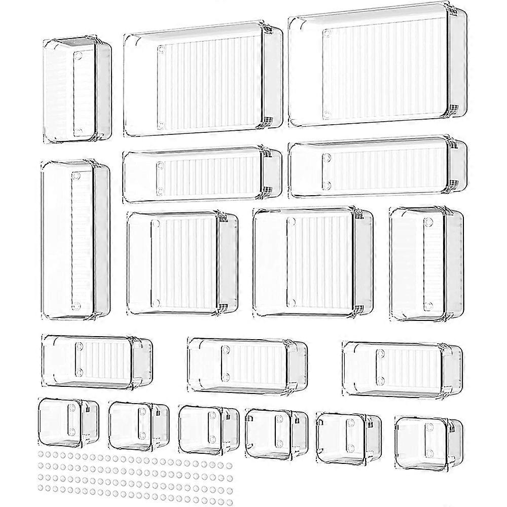 18PCS Separate Drawers Organiser System, Non-Slip Drawer Organiser, Transparent Drawer Insert Box
