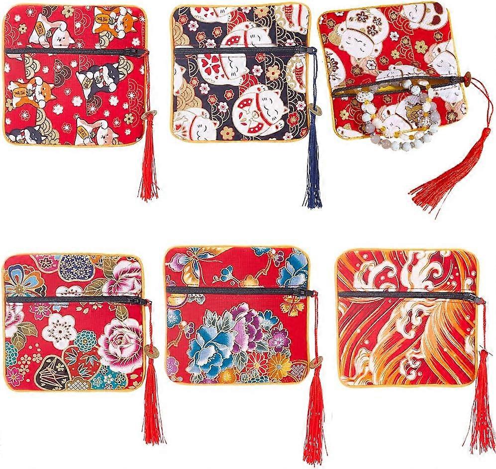 6 Pieces Chinese Coin Purse Zipper Purse Jewelry Cloth Pouch Gift Bags with Coin Tassel Multiful Color Wallet Pouch Small Chinese Organizer Pockets fo