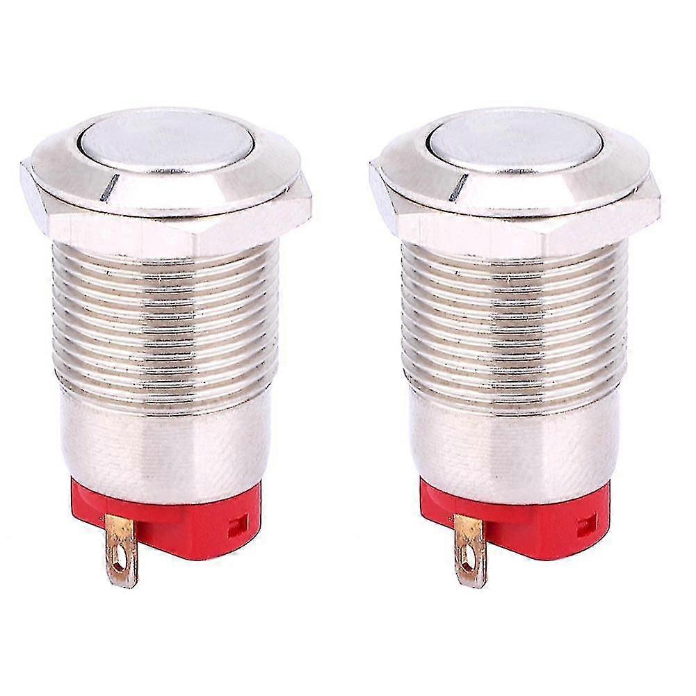 12mm Flat Head Waterproof Latching Metal Push Button Switch - 2 Pins (2 Pcs) PK