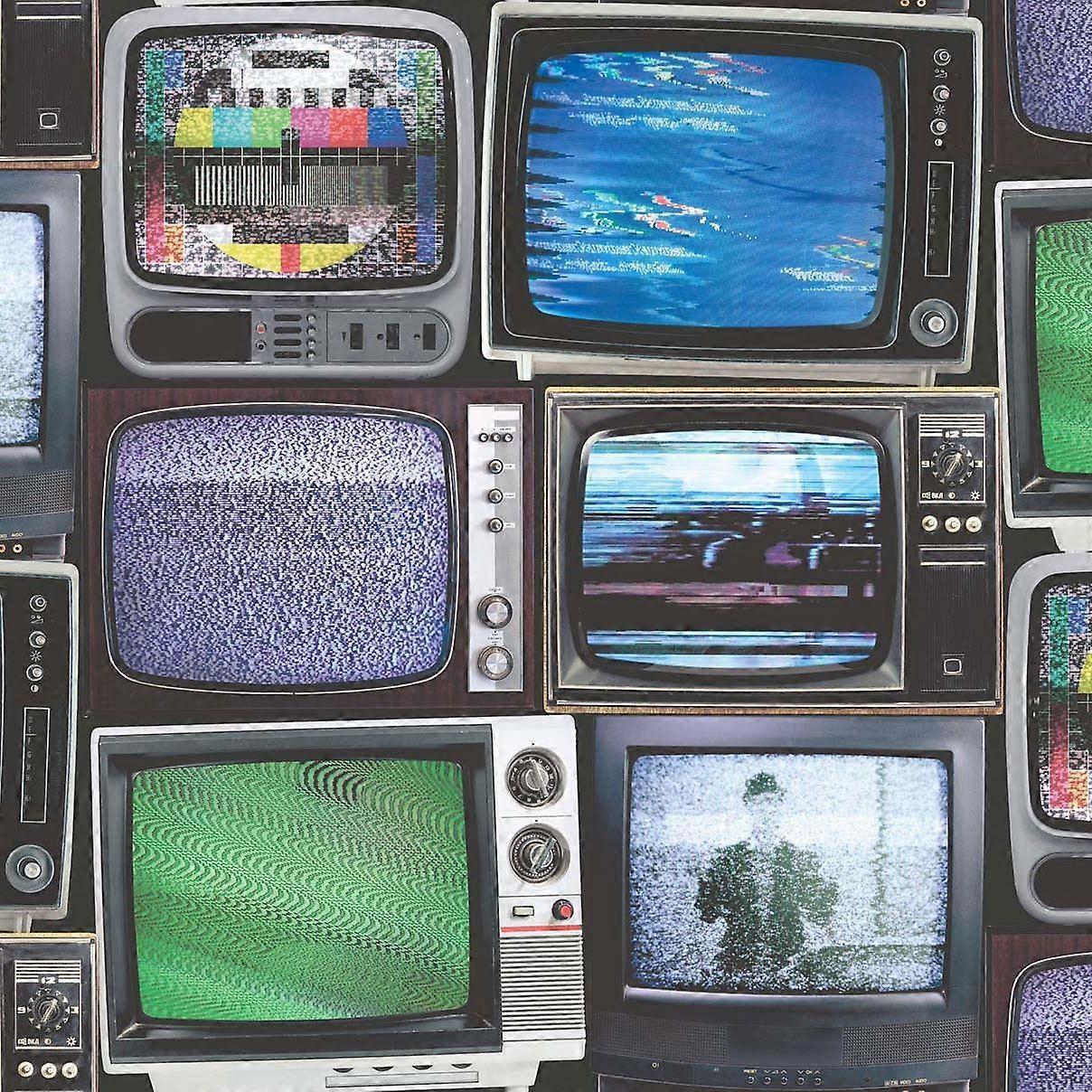 Retro Vintage TV Multicoloured Wallpaper