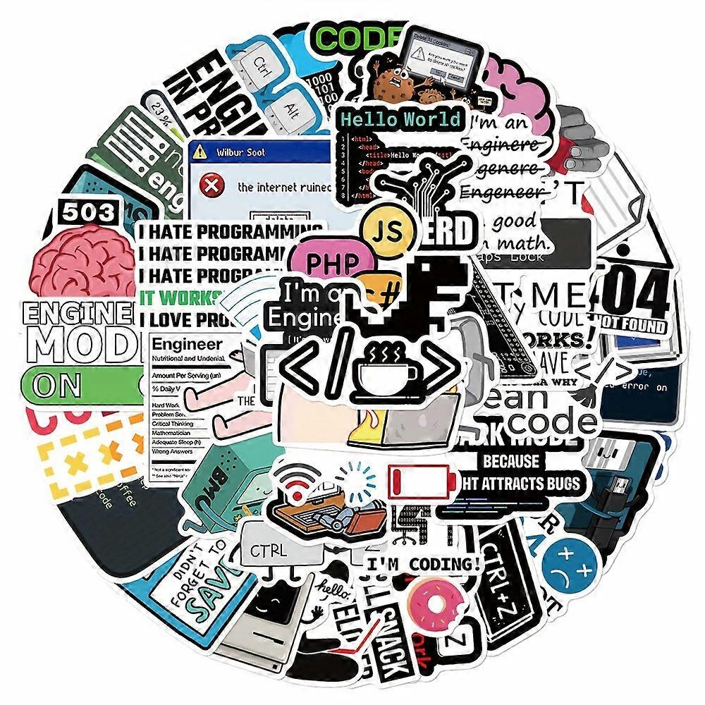 50-Piece Programmer Meme Stickers - Waterproof, Creative Cartoon Decals For Laptops, Water Bottles, And Suitcases