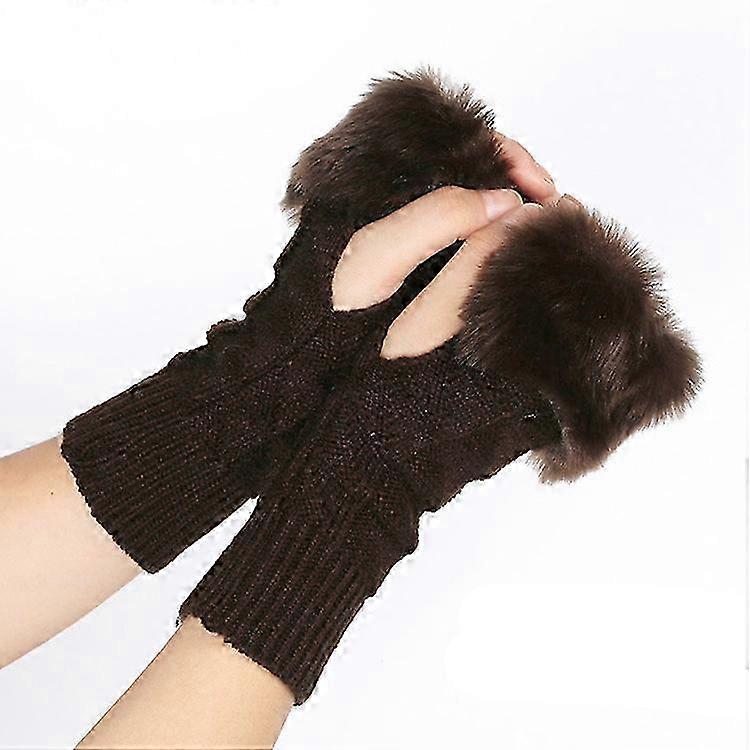 Warm Knitted Fur Half Finger Gloves for Autumn Winter
