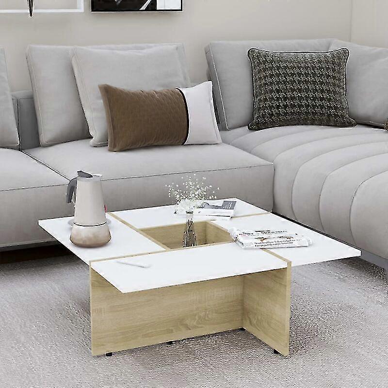 Couchtisch Wei Und Sonoma-Eiche 79,5 X 79,5 X 30 Cm Spanplatte