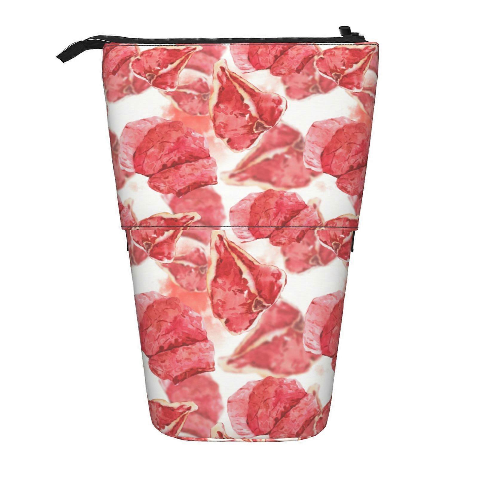 لذيذ شريحة لحم نمط مقلمة الوقوف حقيبة قلم رصاص تلسكوبي مقلمة مع سحاب حقيبة ماكياج محمولة