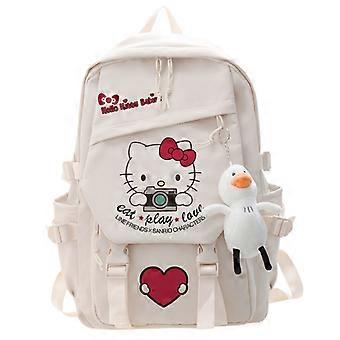 cute hello kitty backpack for Kids | Sanrio Hello Kitty Bookbag for Girls, Boys, Unisex | Toddler Travel Backpack, Lightweight Bag for School | Ages 3+ while white print reveals Hello Kittys favorite things Hello Kitty 50th Anniversary Clear