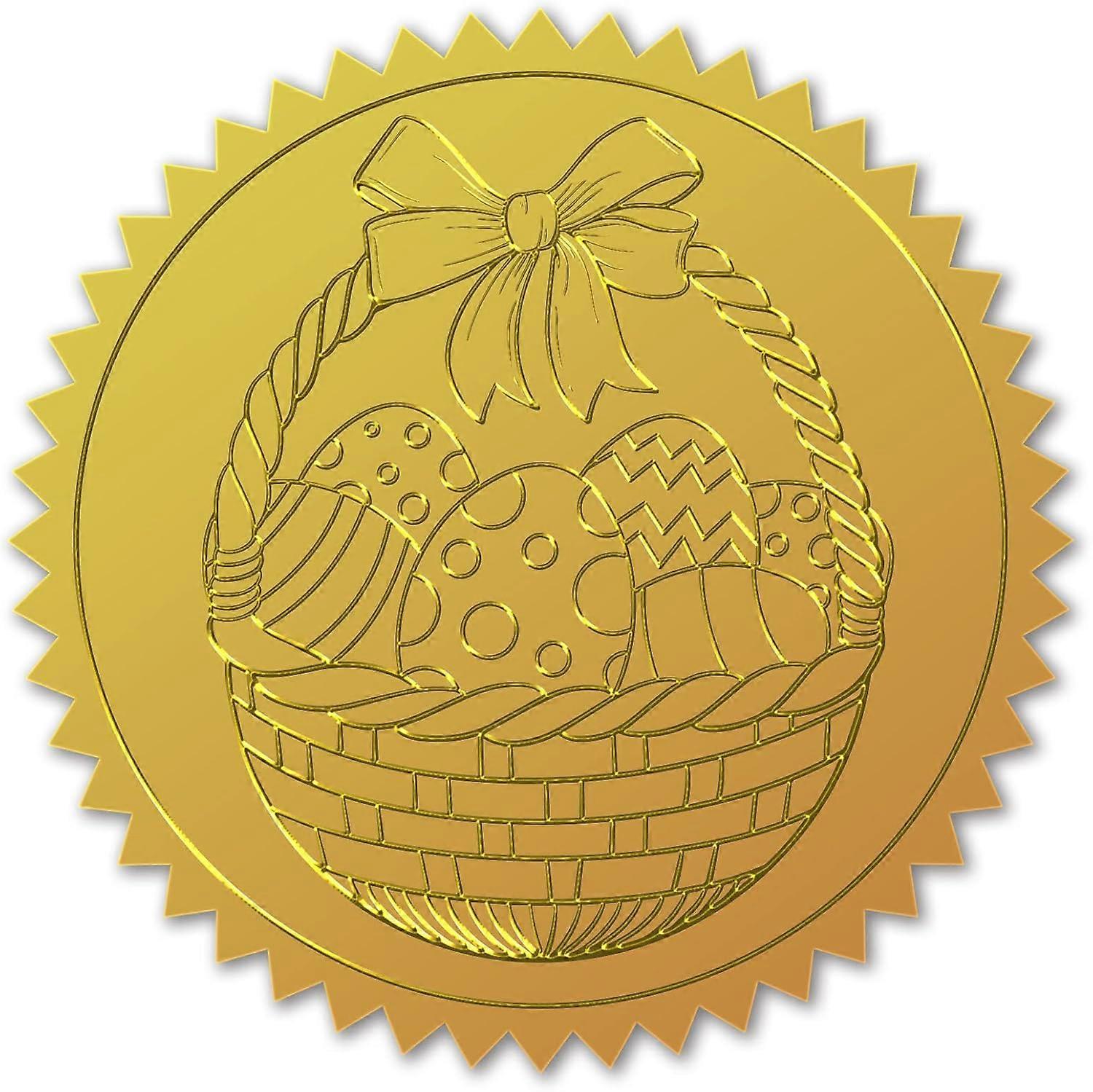 100pcs Gold Foil Certificate Seals Easter Egg Embossed Gold Certificate Seals 2" Round Self Adhesive Embossed Stickers for Wedding Invitations Party F