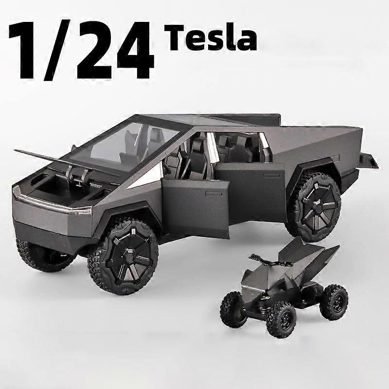 1:24 Tesla Cybertruck Pickup With Motorcycle Alloy Car Model Diecast Toy Vehicle Sound and Light Simitation Cars Model Toys Gift